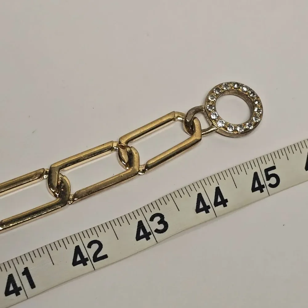 Vintage Gold Link Chain Belt Rhinestones Charm Accent Women's XL